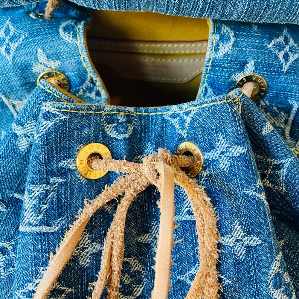Louis Vuitton Denim Monogram Backpack with Tan Leather Accents - Picture 9 of 15